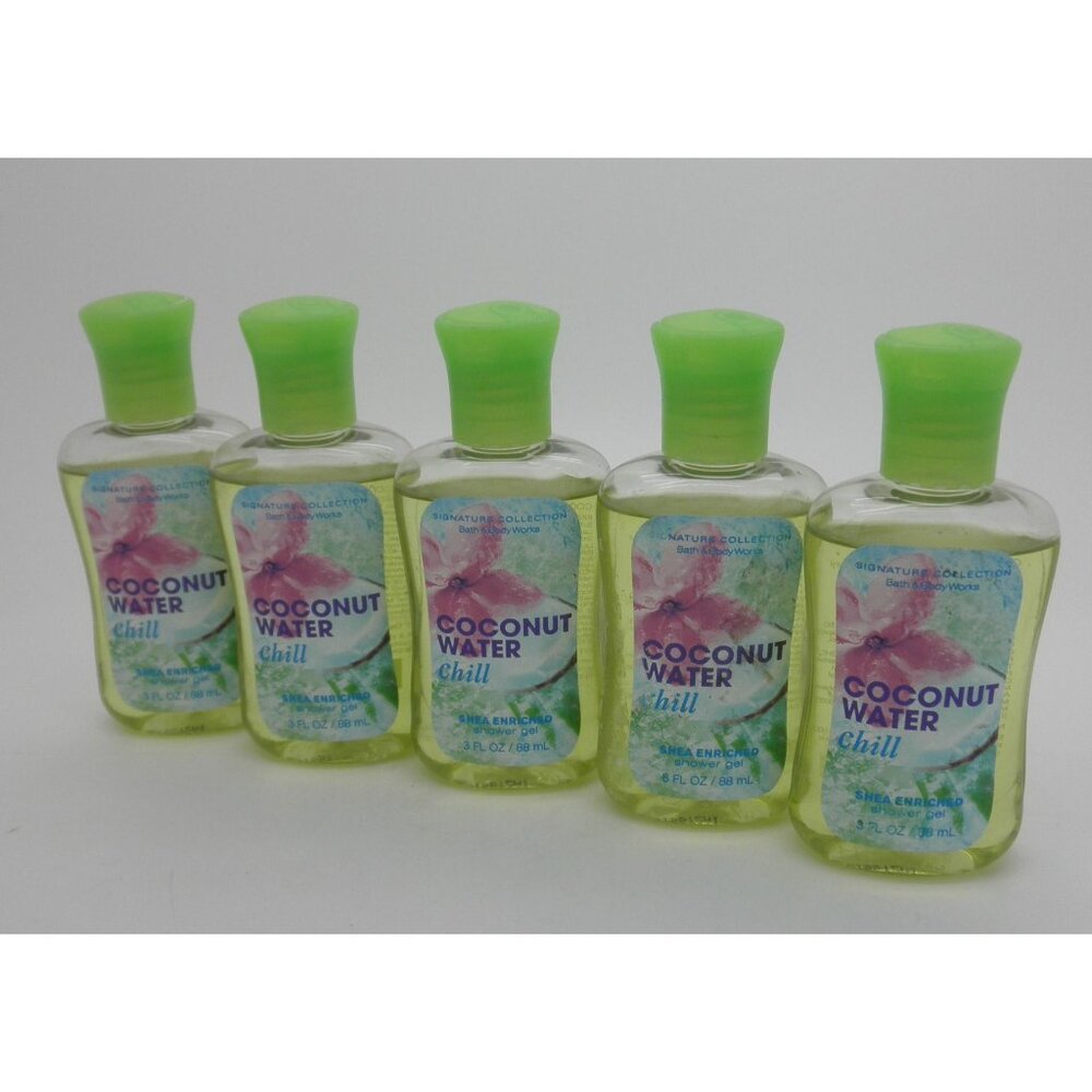 BATH & BODY WORKS Coconut Water Chill TRAVEL SIZE 3 oz Shower Gel - Lot of 5